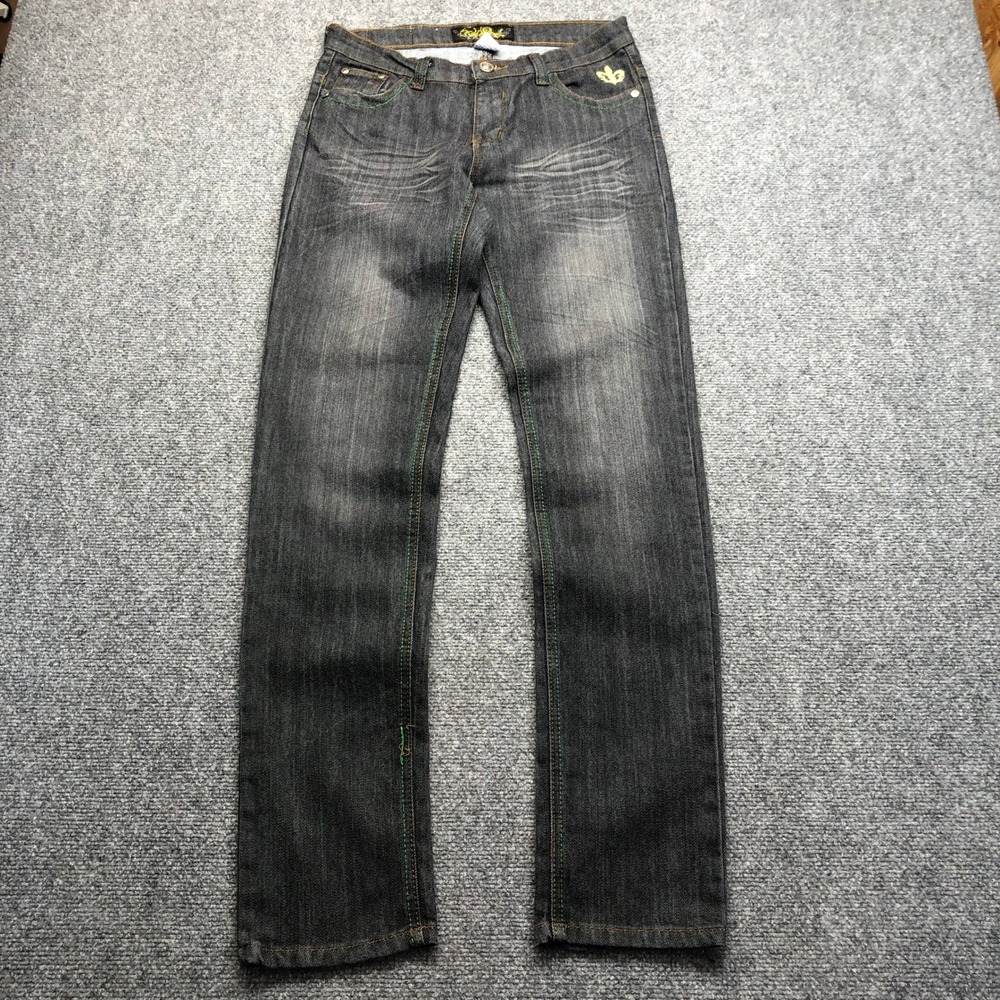 Y2K Old Skool Original Black Embroidered Y2K Jeans Women Size 9 Fleur De Lis